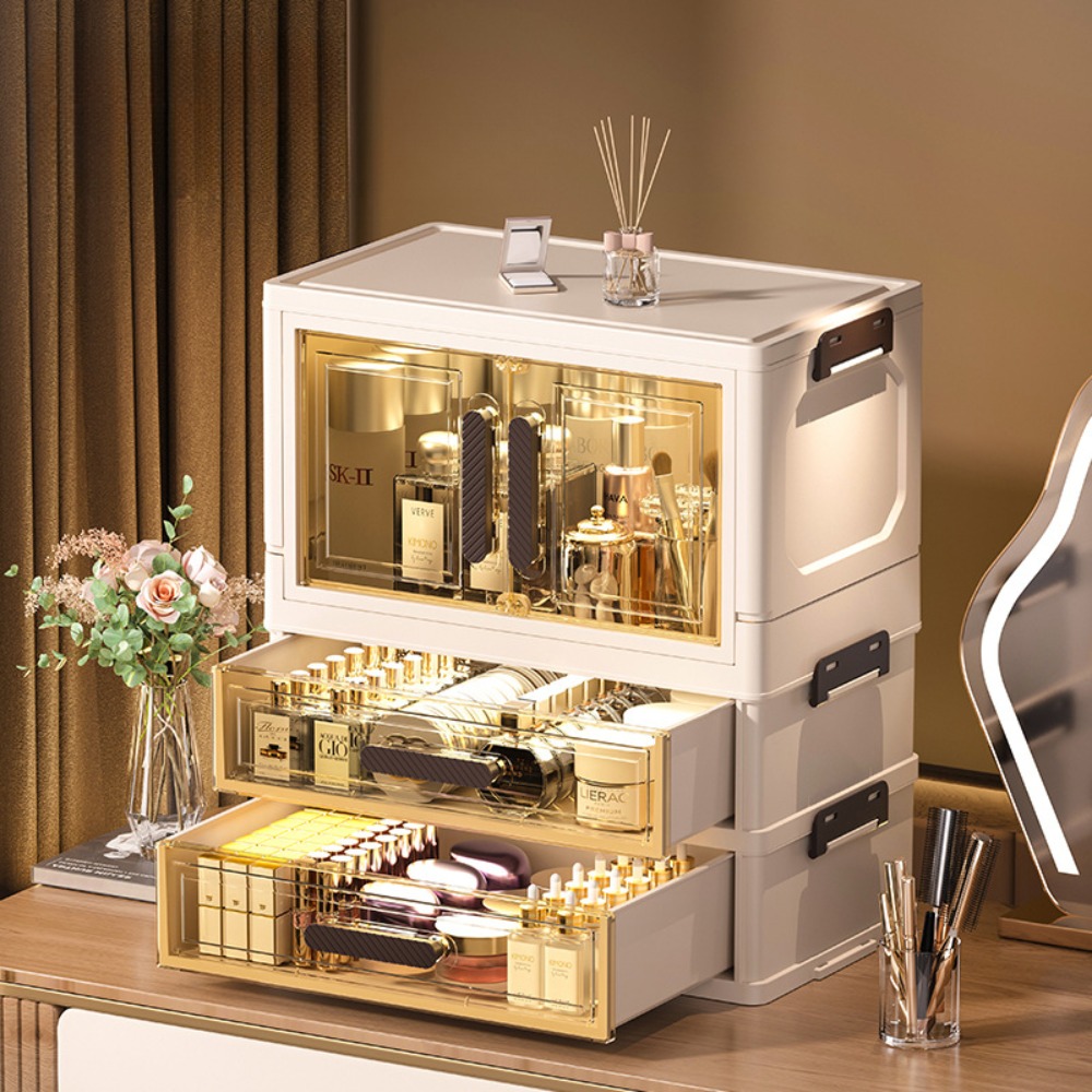 Luxury Skincare Products - Multi-functional 3 Tier Cosmetic Organizer,Foldable Makeup